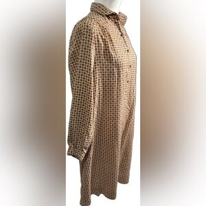 Vintage MH Fine 4 Tan Button Front Long Sleeve Dress
